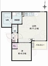 Jack higashinakajimaI 1LDKの間取図画像