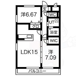 GRANDUKE鶴舞 2LDKの間取図画像