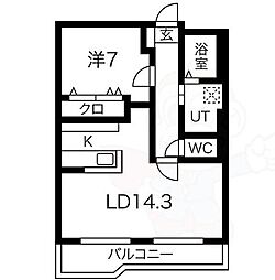 サンデンハイツ 1LDKの間取図画像