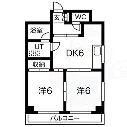 ハニーハイツ渡辺2 2DKの間取図画像