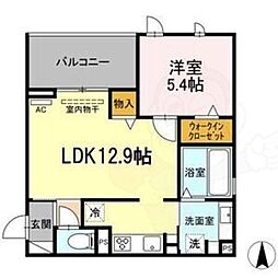 クオレアス乗江 1LDKの間取図画像