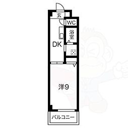 プリズム中村 1DKの間取図画像