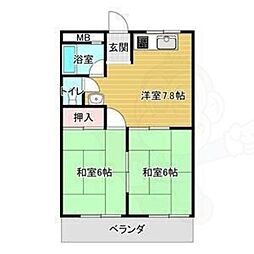 第2リバーサイド清水 2DKの間取図画像