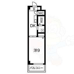 プリズム中村 1DKの間取図画像
