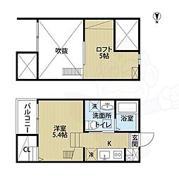 Jeunesse石場 1Kの間取図画像