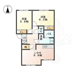 ビーハイヴ 2LDKの間取図画像