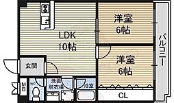 東和マンションプリンセス瓦町 2LDKの間取図画像