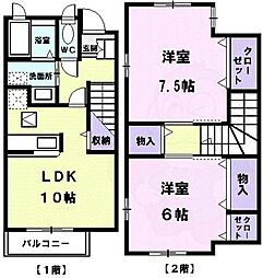 サウスコート楠 2LDKの間取図画像
