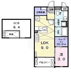 グランツ中川 1LDKの間取図画像