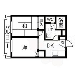 アニバーサリーE棟 2DKの間取図画像