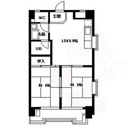 日宝レスカール一番町 2DKの間取図画像