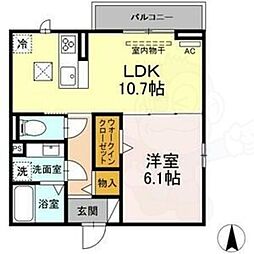 セレスティア助光D 1LDKの間取図画像