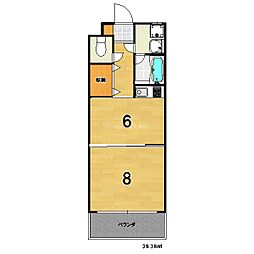 御所北エクセルミヤケ 1DKの間取図画像
