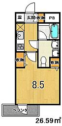 フォース二条城東 1Kの間取図画像