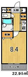 元土御門 1Kの間取図画像