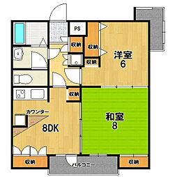 コーポ衣笠 2DKの間取図画像
