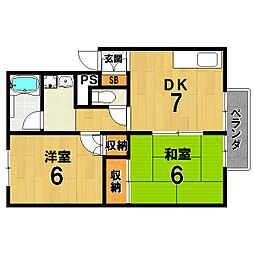 ヴュー深草 2DKの間取図画像