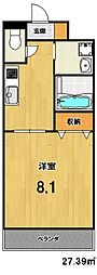 レクサス深草1号館 1Kの間取図画像