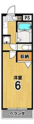 パルテール西川2 1Kの間取図画像
