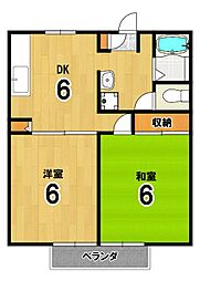 ラフィネ北白川B 2DKの間取図画像