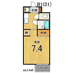スクリーン3233 1Kの間取図画像