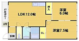 ドエル四条 2LDKの間取図画像
