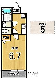 ロフティ大和 1Kの間取図画像