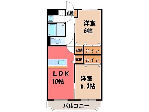 ピュア・クレール ｜栃木県小山市城東5丁目(賃貸マンション2LDK・4階・53.67㎡)の写真 その2