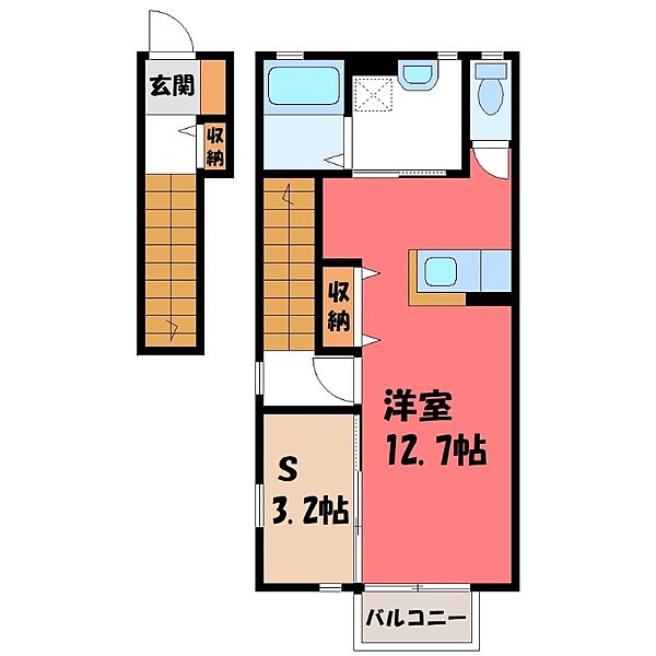 シャインバレー ｜栃木県小山市駅南町6丁目(賃貸アパート1SK・2階・46.86㎡)の写真 その2