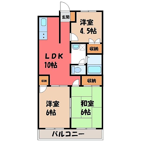 GSアコード小山 ｜栃木県小山市犬塚8丁目(賃貸マンション3LDK・2階・55.04㎡)の写真 その2