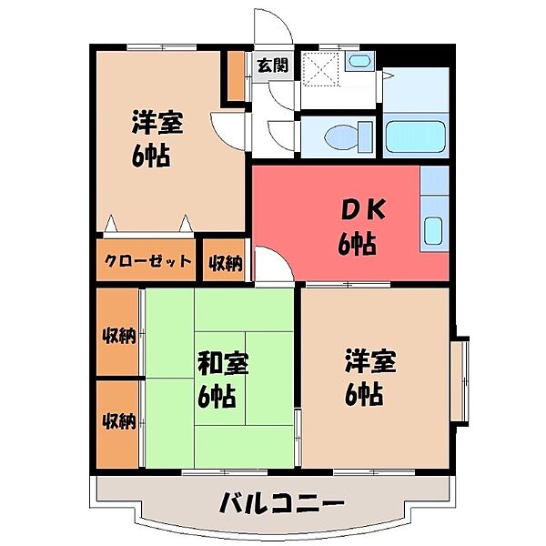 ユーミーエルグランデ ｜栃木県栃木市平柳町1丁目(賃貸マンション3DK・3階・56.45㎡)の写真 その2