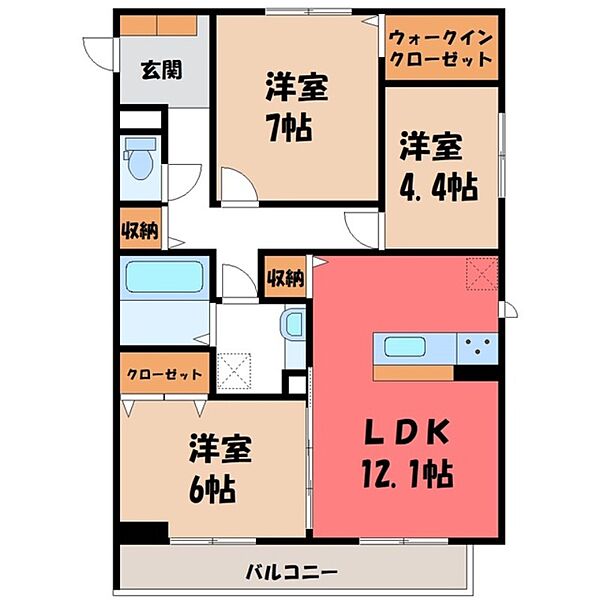 ブランキューブ ｜栃木県小山市城東2丁目(賃貸アパート3LDK・2階・73.66㎡)の写真 その2