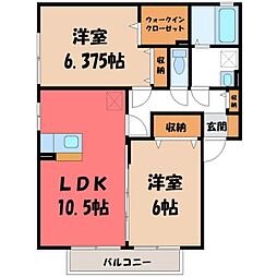 東武日光線 合戦場駅 徒歩9分の賃貸アパート 1階2LDKの間取り