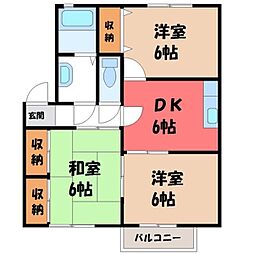 JR東北本線 小山駅 徒歩18分の賃貸アパート 1階3DKの間取り