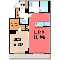 JR東北本線 小山駅 バス15分 城南小前下車 徒歩29分の賃貸マンション 2階1LDKの間取り