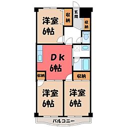 JR東北本線 小山駅 徒歩10分の賃貸マンション 3階3DKの間取り