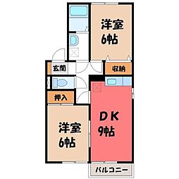 エクレール城南 2DKの間取図画像