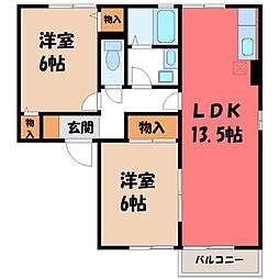 コーポグランデD 2LDKの間取図画像