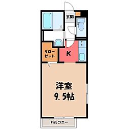 アンソレイユB 1Kの間取図画像
