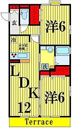 ラ・ボヌール 1階2LDKの間取り
