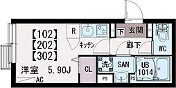 イクシオ町屋II 302 3階ワンルームの間取り