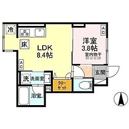 セレスティア竹ノ塚 A棟 1LDKの間取図画像