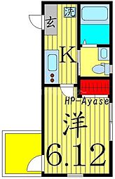 TK-CUBE六町 1Kの間取図画像
