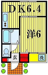 グランサイト六笠No.2 1DKの間取図画像