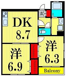 メルヴェーユハウスIV 2DKの間取図画像