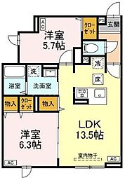 グラナーデ扇II 2LDKの間取図画像
