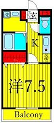 ブランドール 1Kの間取図画像