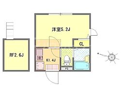 シエル竹ノ塚 1Kの間取図画像