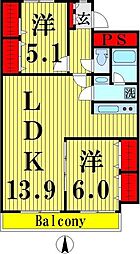 東武西新井東口サンライトマンションA 2LDKの間取図画像