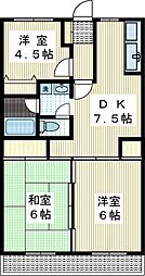 シャテロ石橋 3DKの間取図画像